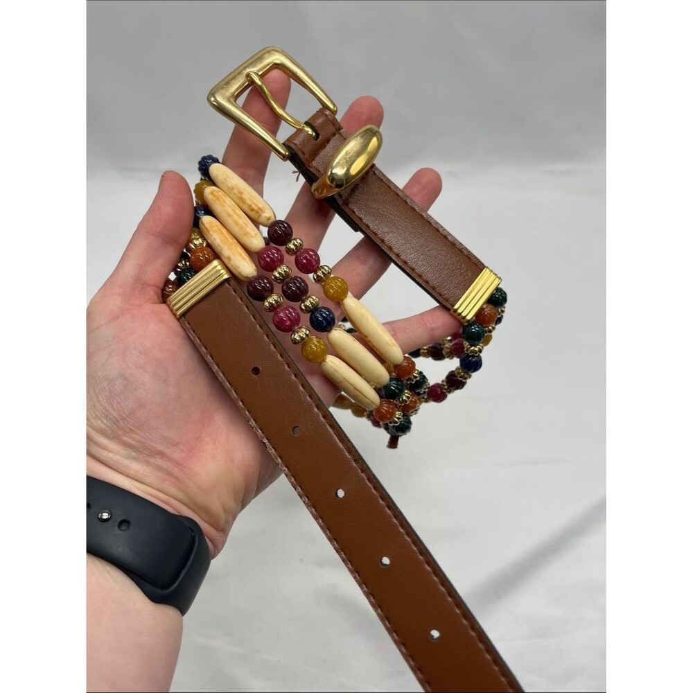 Vintage 90s Brown Beaded Jewel Toned Belt